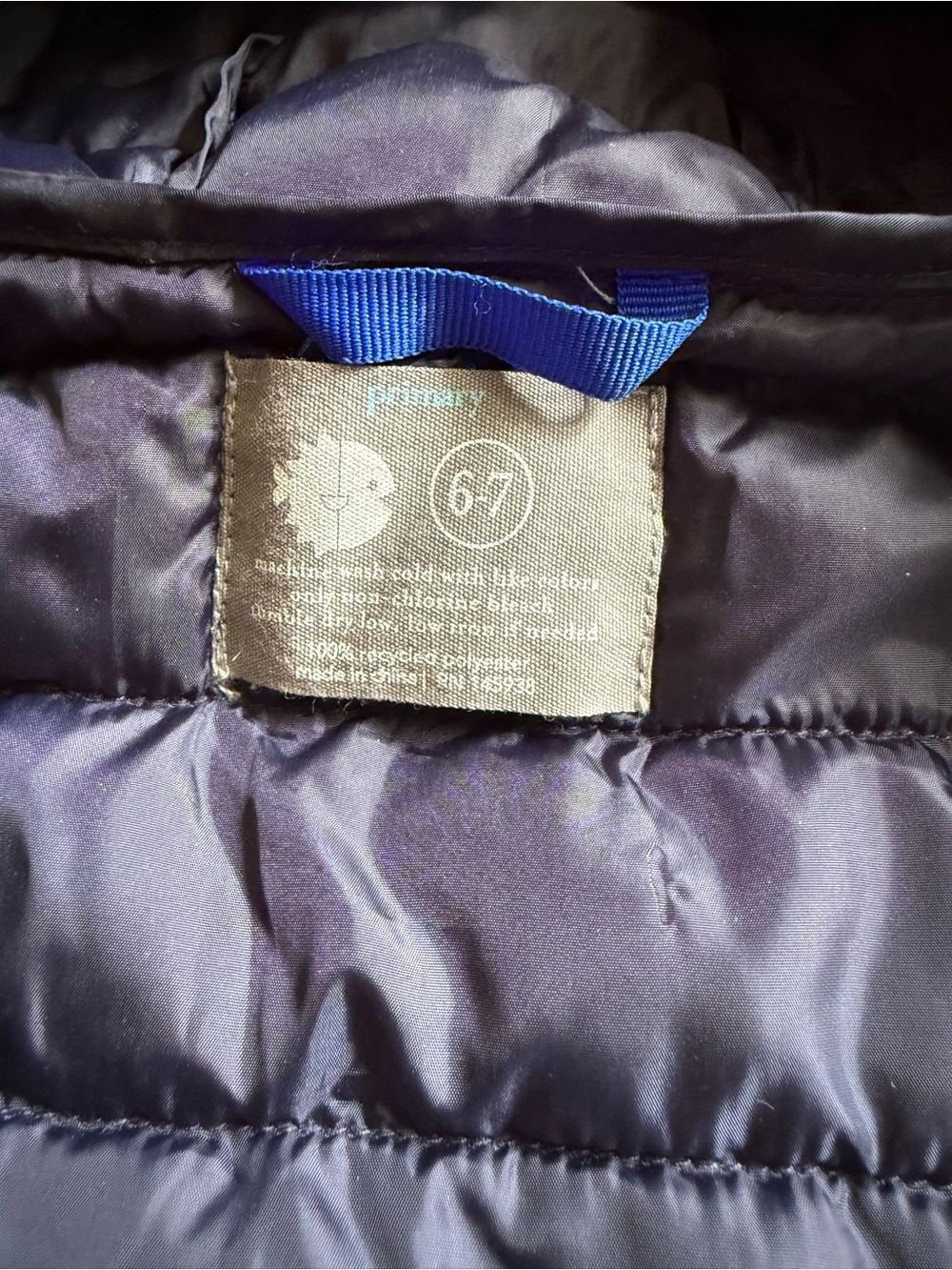 Primary Kids 6-7 Hooded Blue Puffer Jacket - Picture 7 of 8